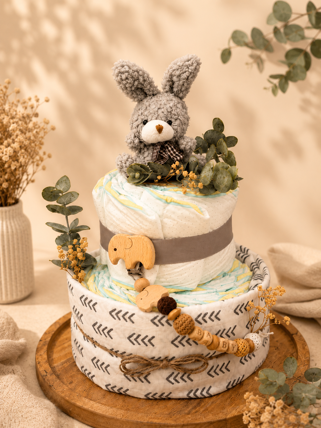 Bunny Bliss Grey Diaper Cake
